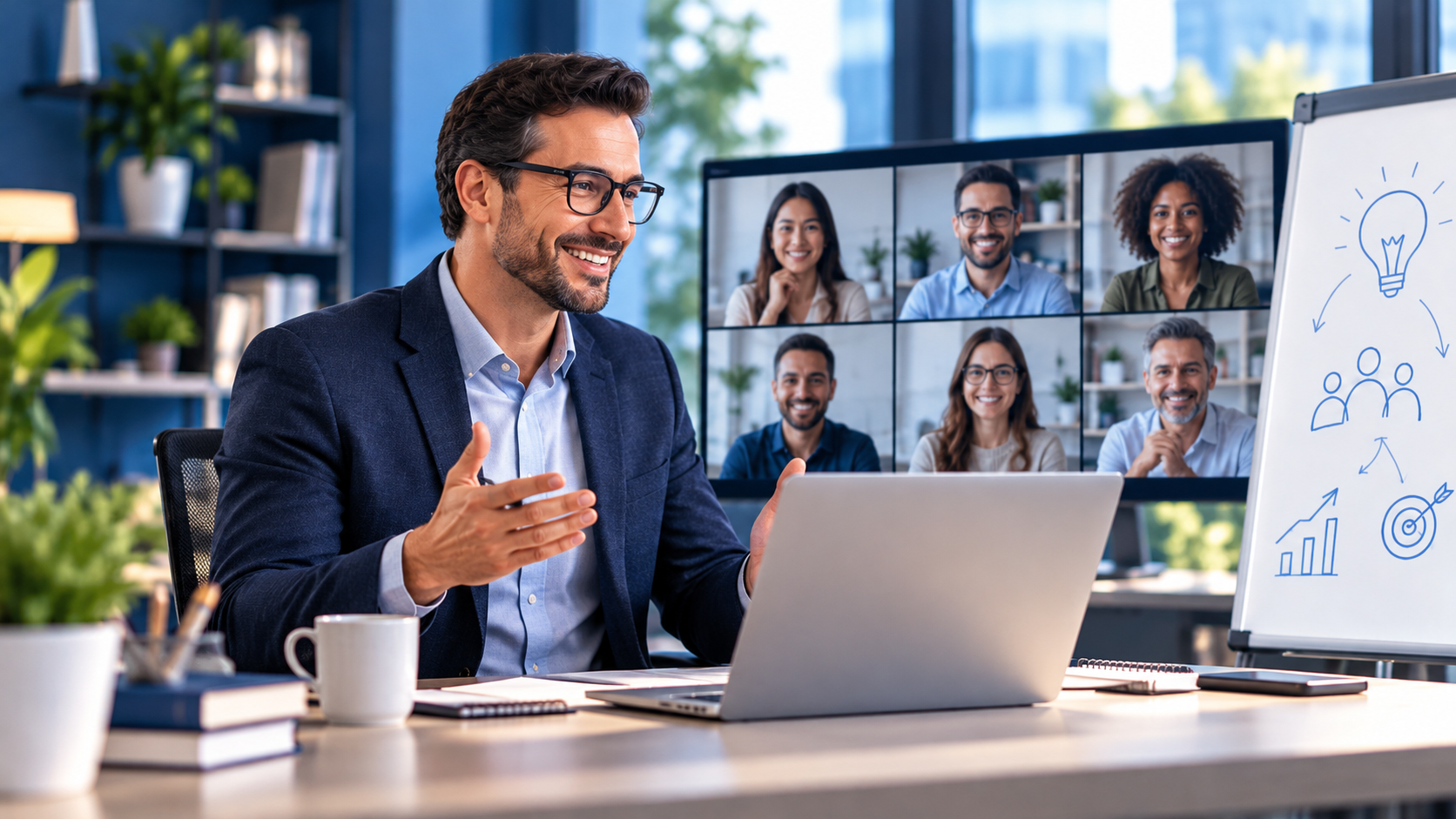 Formador profesional impartiendo una capacitación virtual